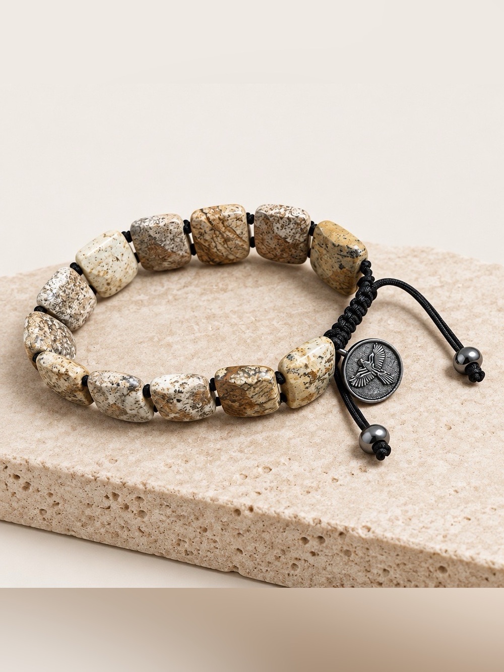 NEW David Brooks Designer Jasper Beaded Bracelet with Black Cord